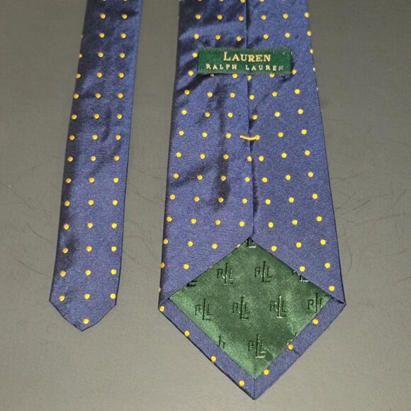 Lauren Ralph Lauren Navy Blue Gold Dot Tie - Picture 3 of 5